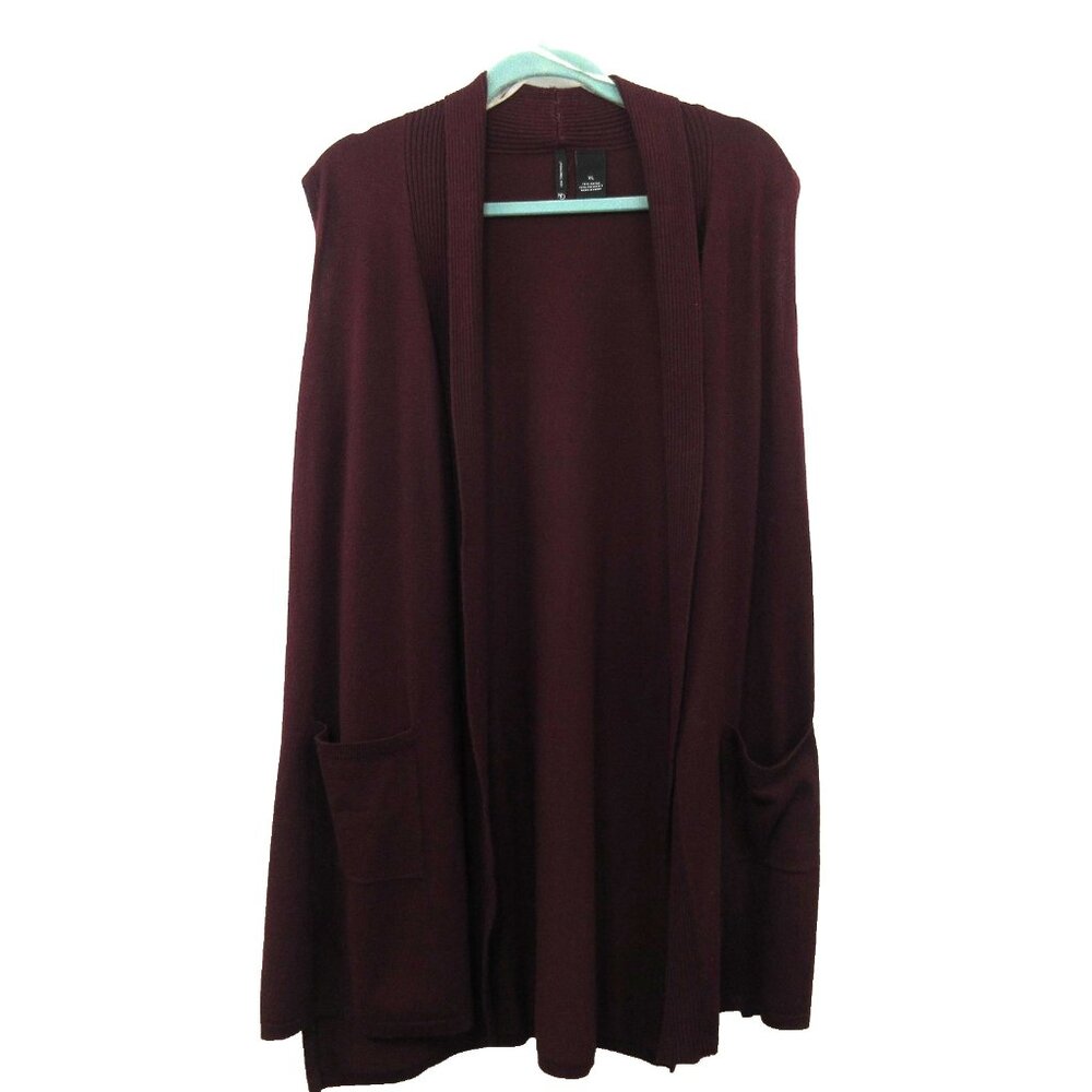 New Directions Womens Sz XL Cardigan Sweater Open Front Knit Burgundy Sleeveless